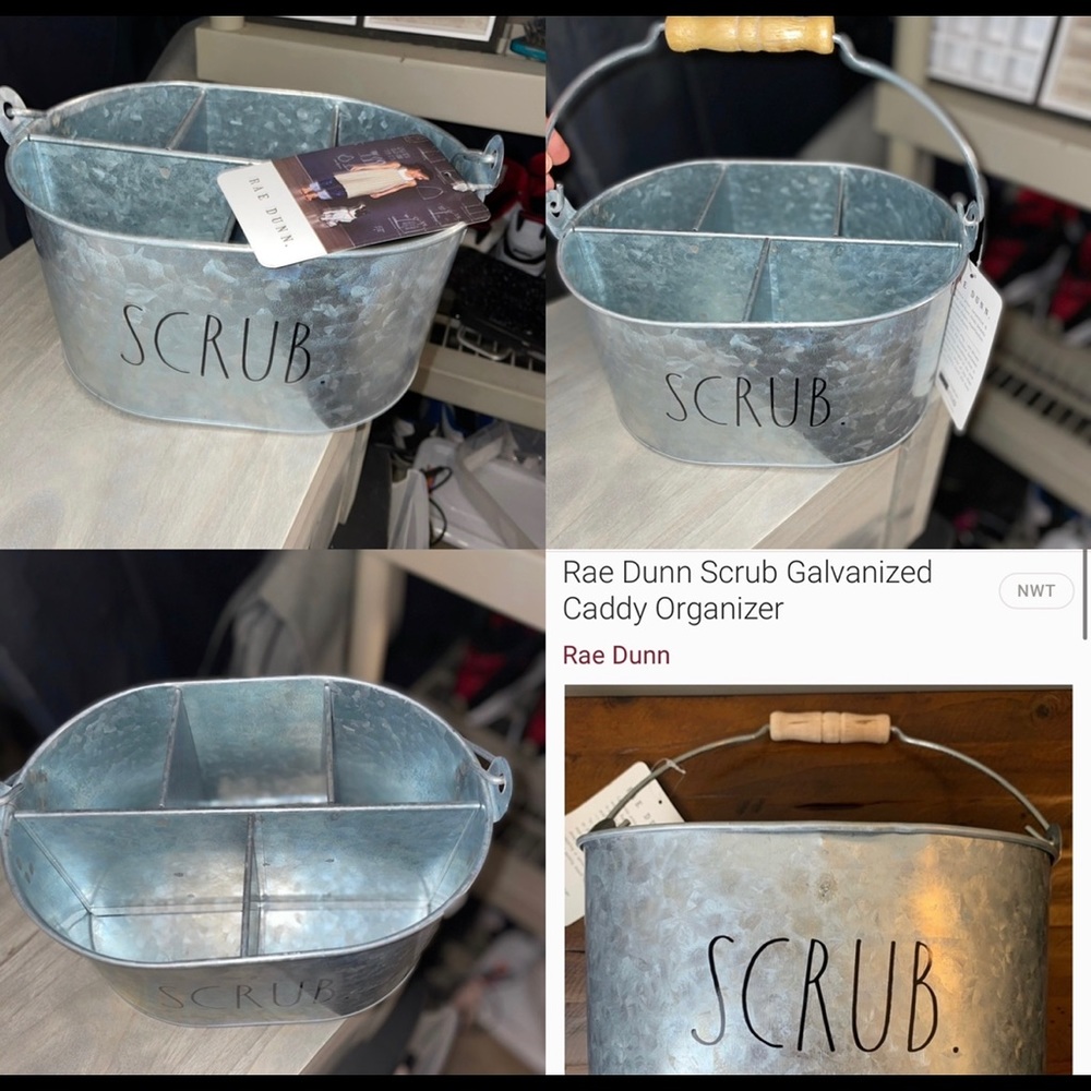 NWT Rae Dunn Galvanized Metal Caddy with Handle - Picture 2 of 6